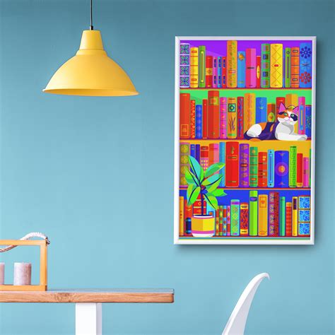 Colorful Bookshelves Poster Bookcase Multi Color Bright Etsy