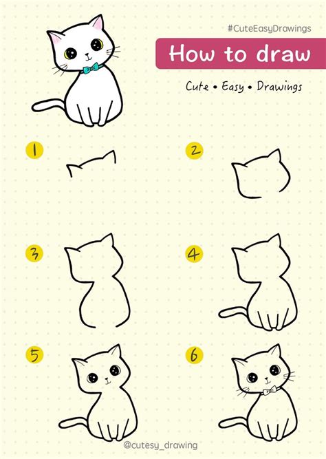 How To Draw Cute Kitten Cat Step By Step Tutorial Gambar Kawaii