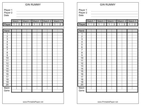Gin Rummy Score Sheet Template Download Printable Pdf Templateroller
