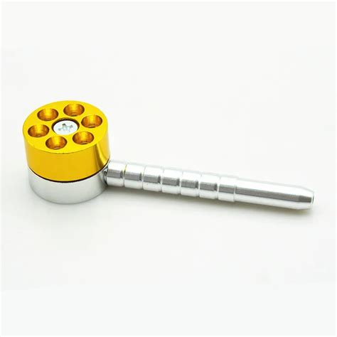 1pc bullet rotating shape tobacco smoking pipe metal tobacco pipe six shooter crusher hookah