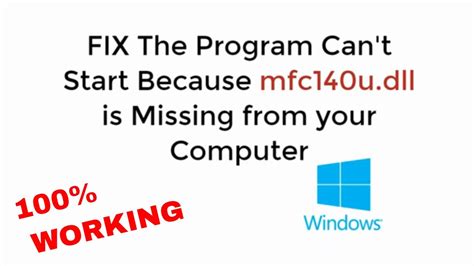 Fix The Program Can T Start Because Mfc U Dll Is Missing From Your Computer Updated Youtube