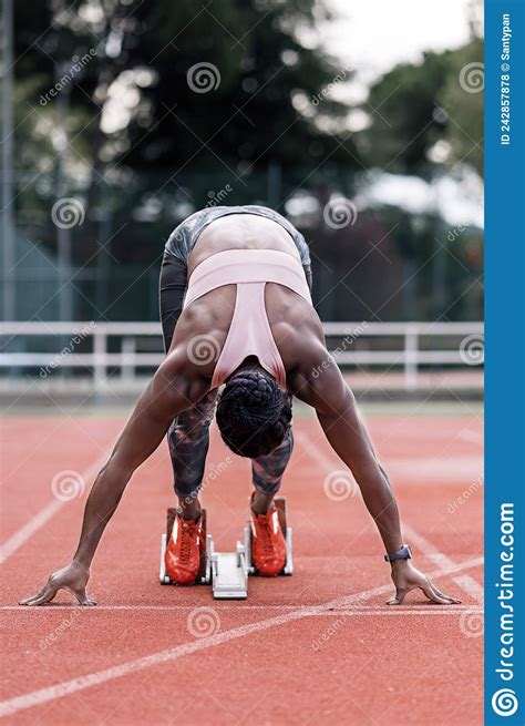 Athlete Sprinter In Starting Position Stock Photo Image Of Looking