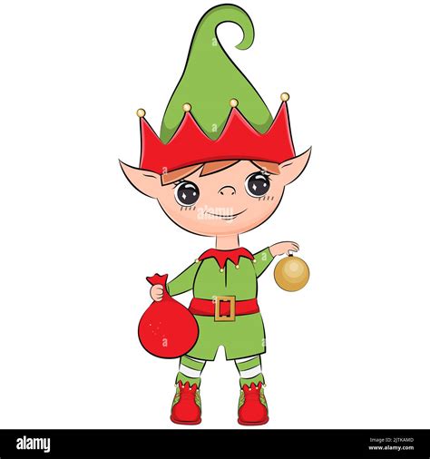 Cute Little Santa Helpers Christmas Elf Vector Illustration Stock