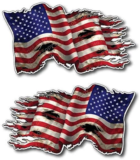 2 Pack New Tattered Waving Usa American Flag Vinyl Decal Etsy