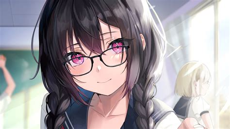 Pink Eyes Anime Girl With Eyeglasses Hd Anime Girl Wallpapers Hd Wallpapers Id 98642