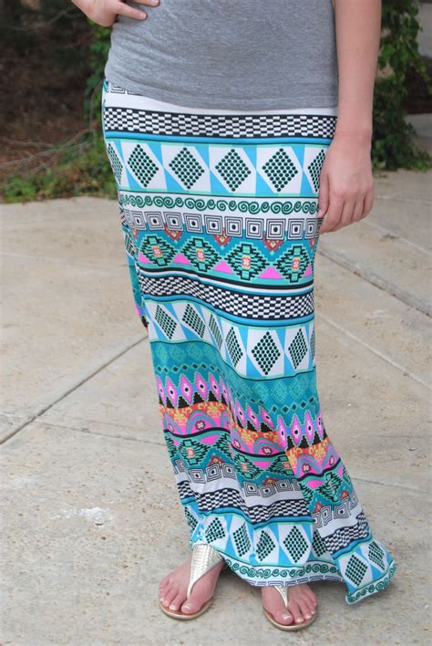 Mint And Neon Fuchsia Aztec Print Maxi Skirt S Xl Printed Maxi