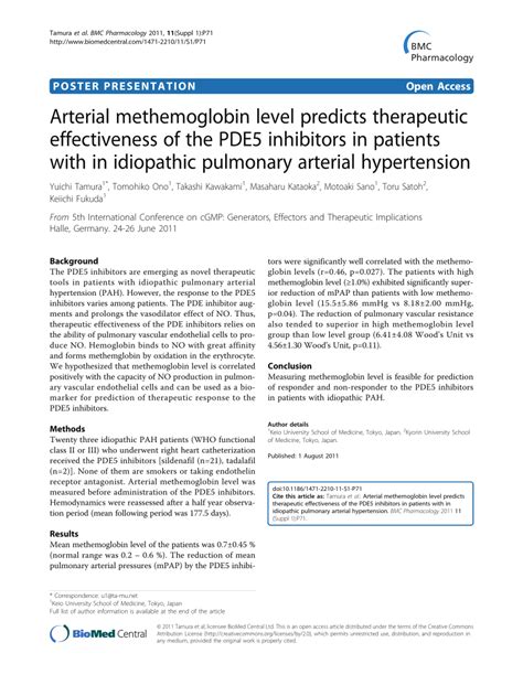 Pdf Arterial Methemoglobin Level Predicts Therapeutic Effectiveness