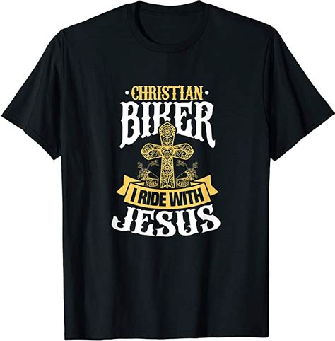 Motorcycle Riding Biking Christian Biker I Ride With Jesus T Shirt Drggr