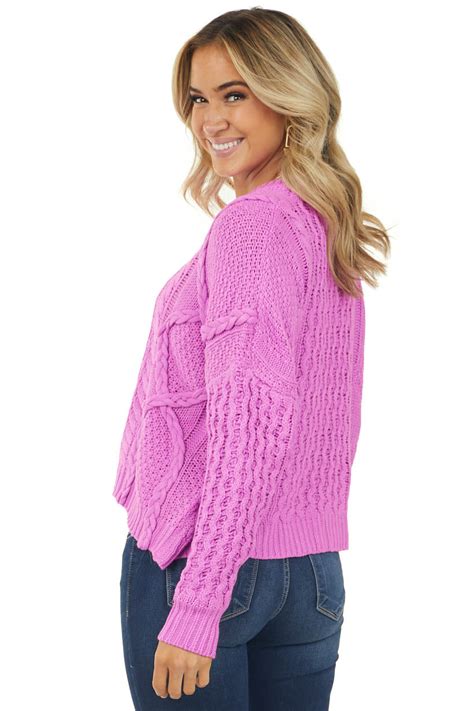 bright orchid mixed knit oversized sweater and lime lush