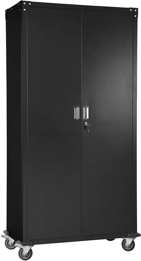 Buy Black Metal Storage Cabinet With Wheels 72” Tall Rolling Steel