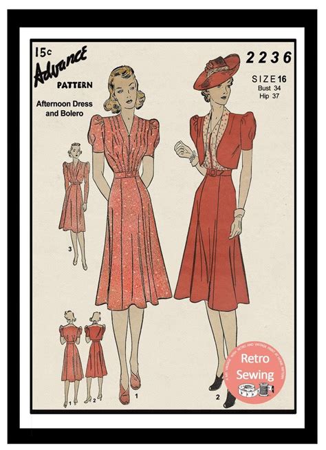 1930s Tea Frock And Bolero Sewing Pattern Ready Printed Pattern Etsy