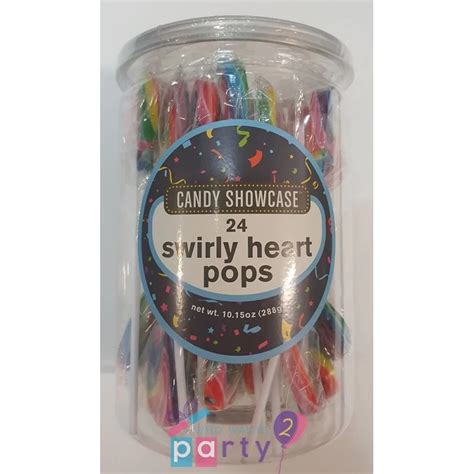 Rainbow Swirl Heart Lollipops 24 Pack Lollies And Candy Party