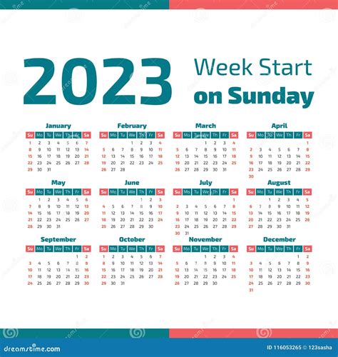 Simple 2023 Year Calendar Stock Vector Illustration Of Number 116053265