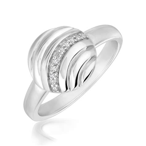 Round Diamond Embellished Ripple Style Ring In Rhodium Plated Sterling