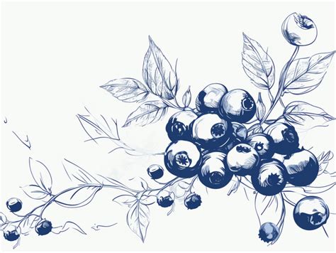 Hand Drawn Blueberries On A Branch Line Art Blueberry PNG Transparent