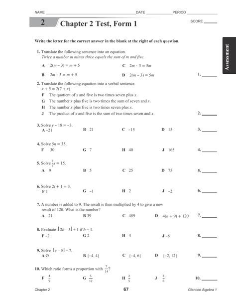 18 Algebra 2 Chapter 2 Test Answer Key Kallishayaan
