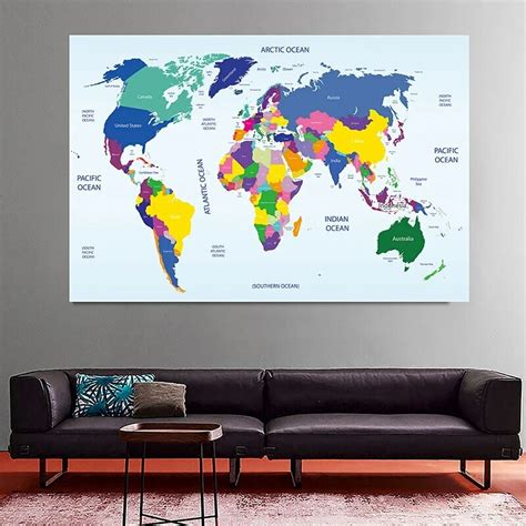 خريطة العالم السياسية 59 42 سنتيمتر قماش اللوحة ملصق فني الزخرفية جدار