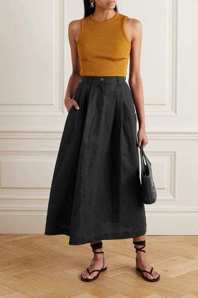 Mara Hoffman Tulay Pleated Lyocell And Organic Linen Blend Midi Skirt Mara Hoffman Midi Skirt