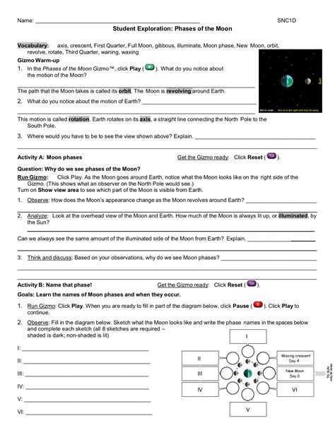 Phases Of The Moon Worksheet Answer Key Gizmo Athens Mutual Student