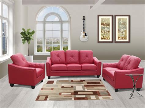 Myco Furniture Walden Red Bonded Leather Living Room Sofa Set 3pcs