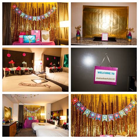 Hotel Room Bachelorette Decorations Pink Turquoise Gold Glitter Theme Banner Ironing Table
