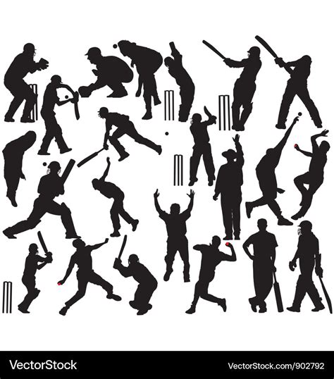 Cricket Player Silhouettes Royalty Free Vector Image