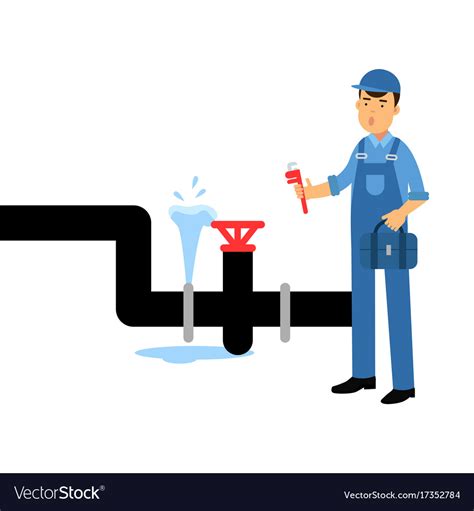 Professional Plumber Character With An Adjustable Vector Image