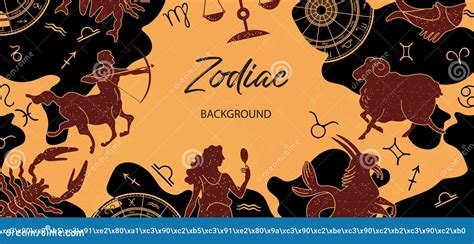Zodiac Background Astrological Horoscope Horizontal Banner With The