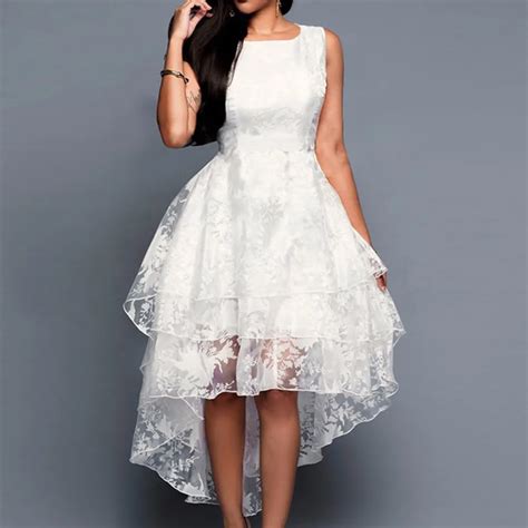 elegant party dress white organza lace dress women s sleeveless large swing irregular summer