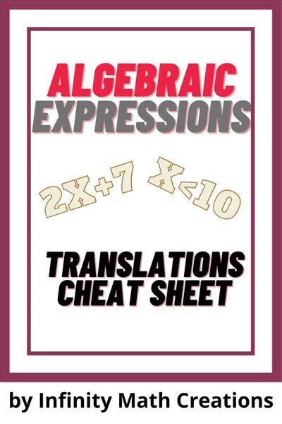 Algebraic Expressions Translations Cheat Sheet In 2020 Algebraic