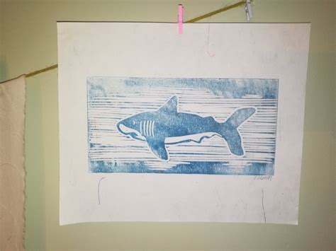 Shark Lino Print On Handmade Paper Etsy