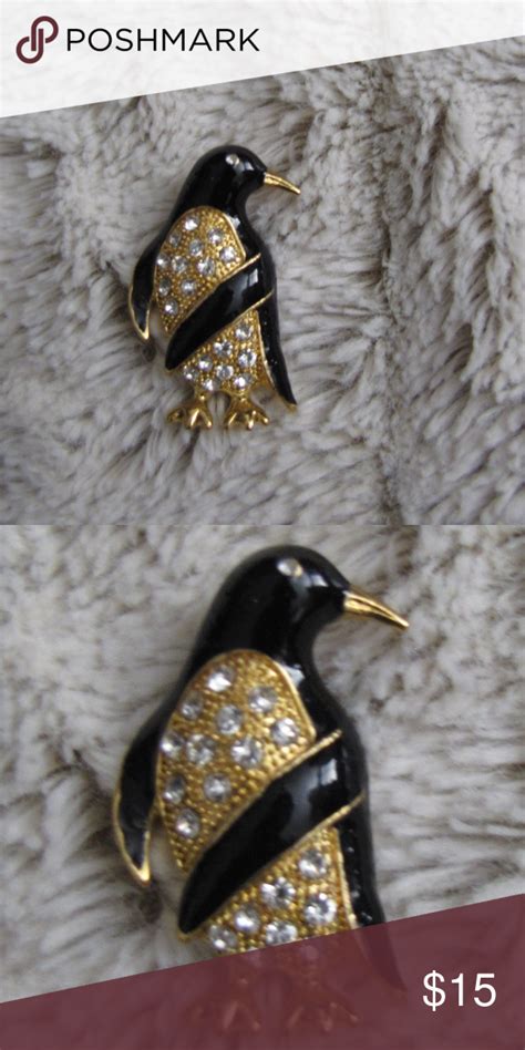 women s penguin pin brooch black gold rhinestones gold rhinestone brooch rhinestone