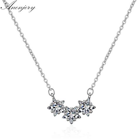 Anenjery 925 Sterling Silver Clavicle Chain Necklace Zircon Star