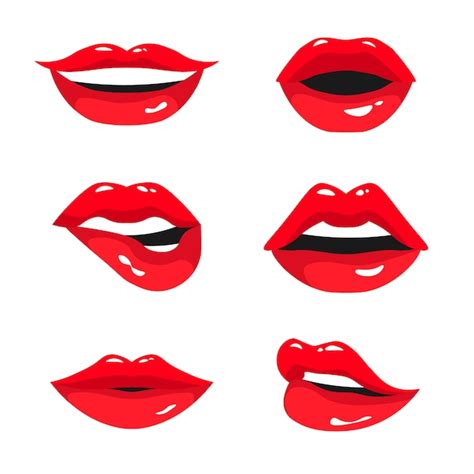 Red Female Lips Collection Set Of Sexy Womans Lips Expressing