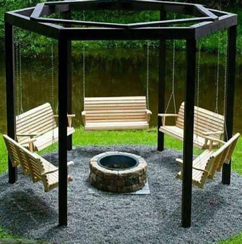 After you've built your firepit, consider adding some other diy projects like a shed, swing set, playhouse, and even a tree house. Swing fire pit circle - so cool... i'd just do 1 of 2 swings along with some chairs... | Gardens ...