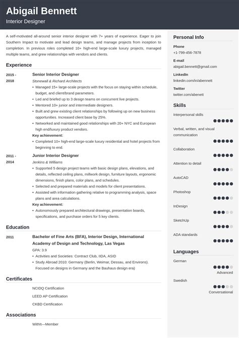 Interior Design Resume Examples And Skills Guide For 2024