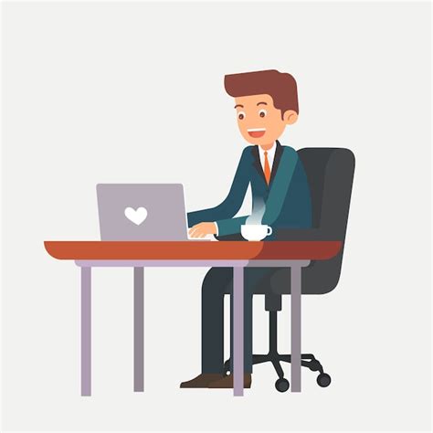 Premium Vector Businessman Is Working On The Desk With Laptop Cartoon
