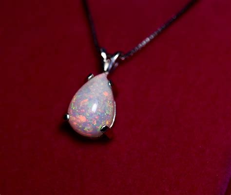 Pin Fire Opal Necklace Fire Opal Pendant White Natural Opal Pear