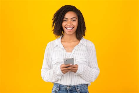 Smiling Black Girl Using Iphone 11 Pro Max Editorial Image Image Of