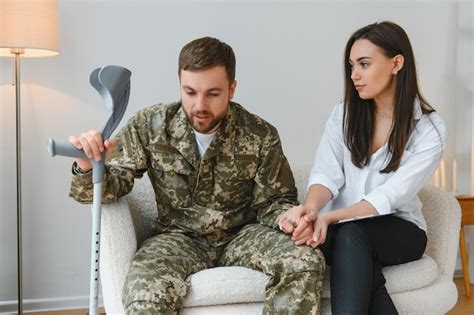 Premium Photo Talking To Doctor Soldier Have Therapy Session With Psychologist Indoors