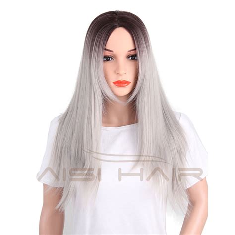 Aisi Hair 26 Inch Womens Ombre Grey Wigs For Black Women Heat