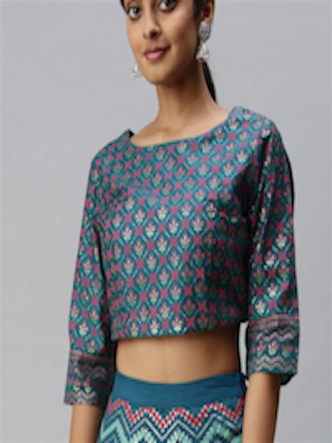 Buy Global Desi Blue Floral Regular Crop Top Tops For Women 15109500 Myntra