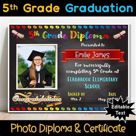 Editable 5th Grade Certificatediploma Chalkboard Graduation Promotion