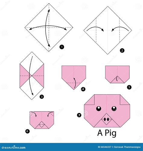 Step By Step Instructions How To Make Origami Pig Stock Vector