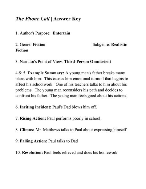 The Phone Call Story Structure Worksheet 3