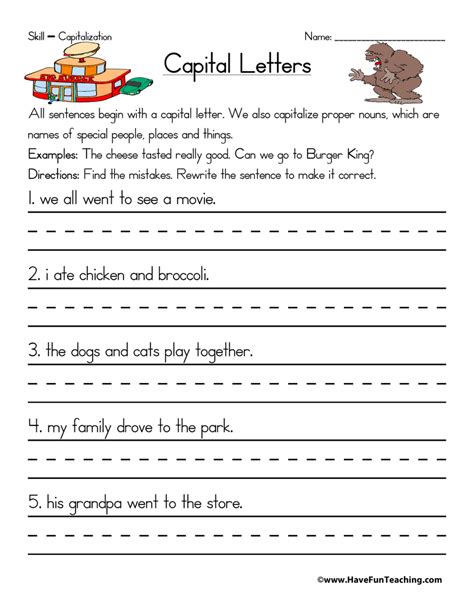 3rd Grade Capital Letters Worksheet