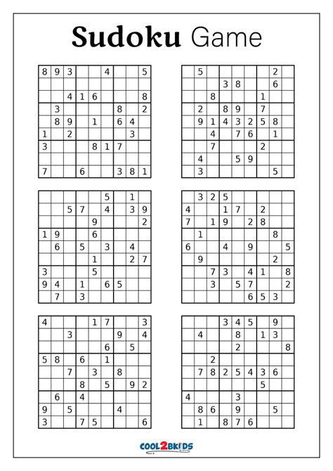 Free Printable Sudoku 6 Per Page Puzzles