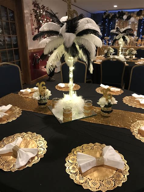 The great gatsby party theme leans heavily into jazz, dancing, and artistic flair. Black and gold sweet 16 , Roaring 20's , Great Gatsby ...