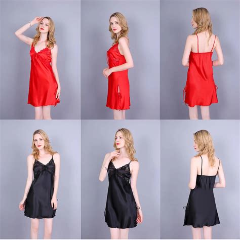 Super Soft Elegant Mini Strap Red Silk Satin See Through Sexy Nightgowns Buy Red Silk Pajamas