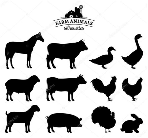 Vector Farm Animals Silhouettes Isolated On White ⬇ Vector Image By